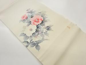 作家物 塩瀬金彩手描き椿模様名古屋帯